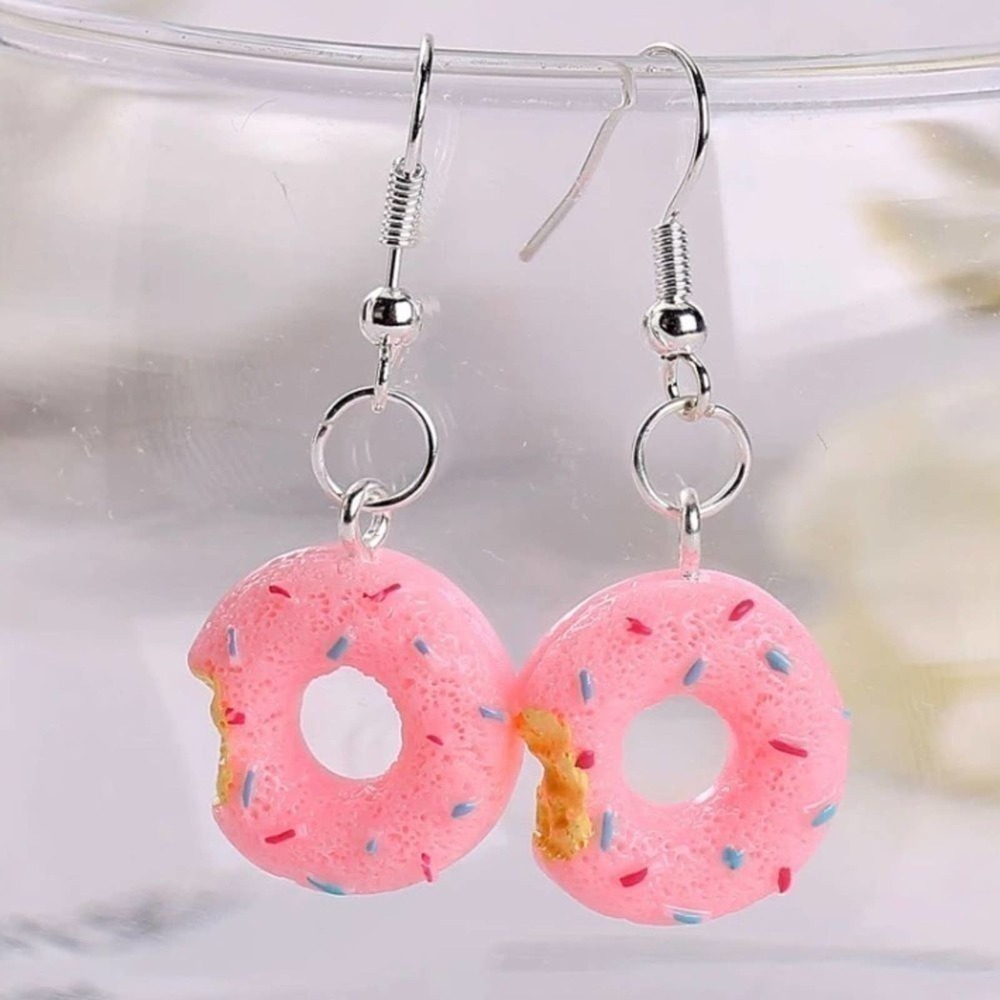 Mini Donut Drop Earrings Pink Sprinkled